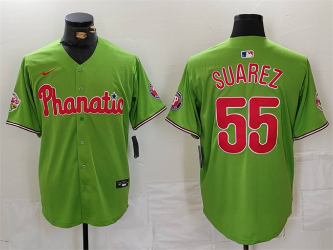 Men's Philadelphia Phillies #55 Ranger Suárez Green With Patch Stitched Jersey